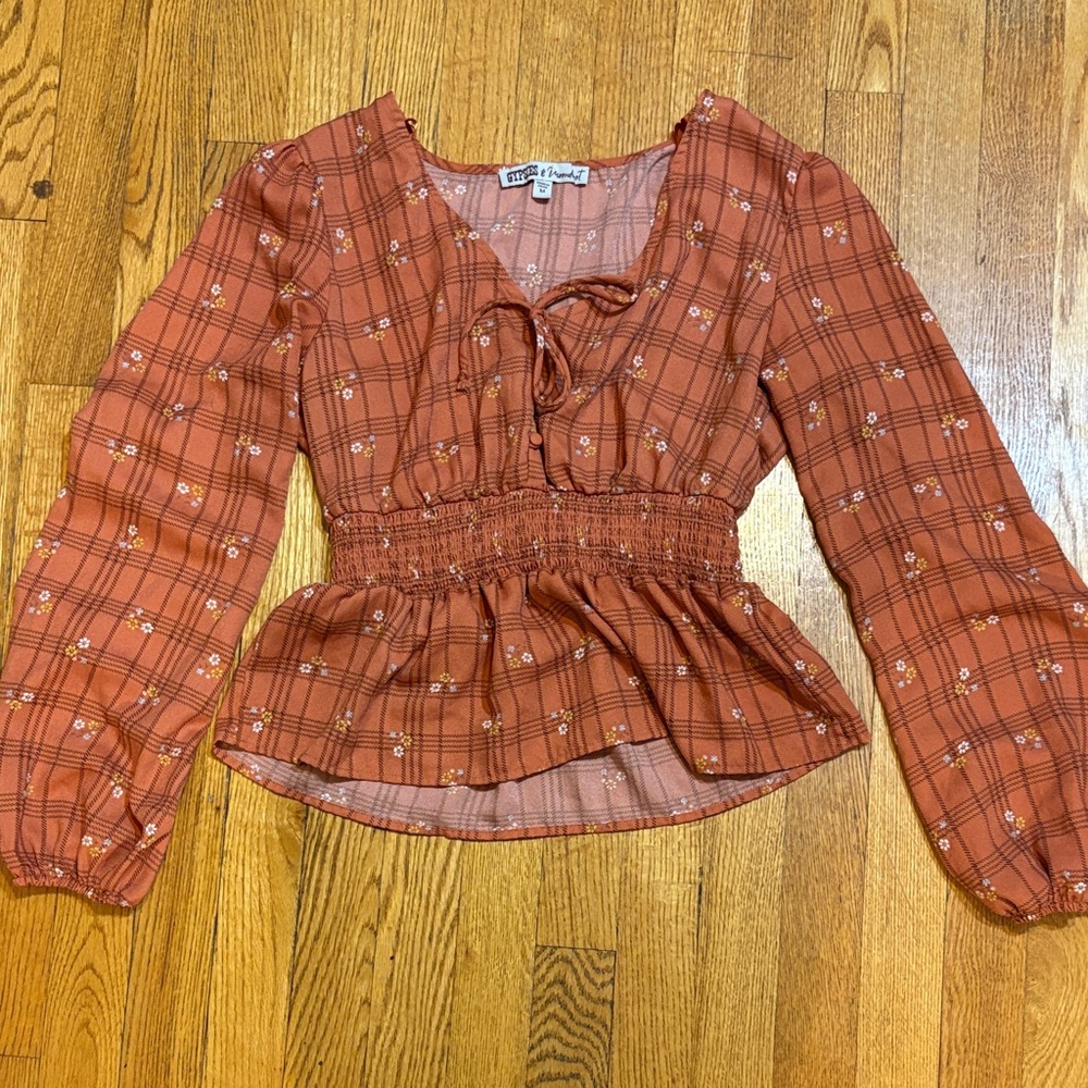 Gypsies & Moondust Terracotta Plaid Blouse